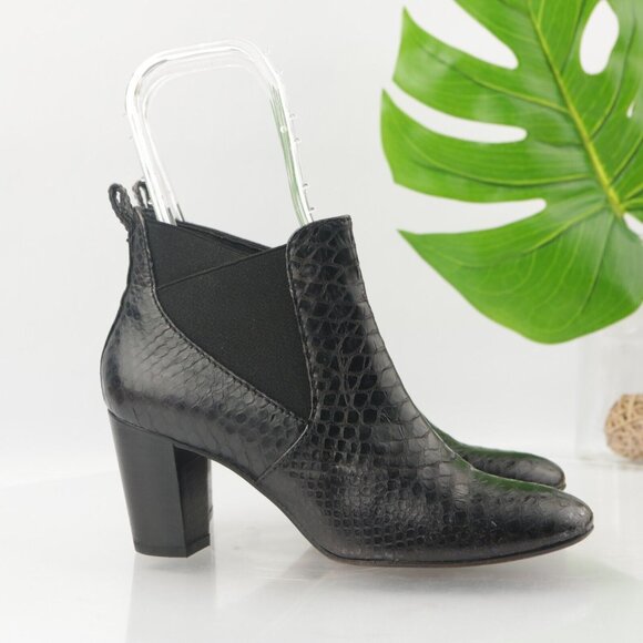 Johnston Murphy Womens Boot Size 8.5 Black Leather Snakeskin Block Heel Chelsea - Picture 6 of 14
